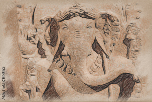 Ganesh illustration. Induism religion - elephant god, Indian traditional culture photo