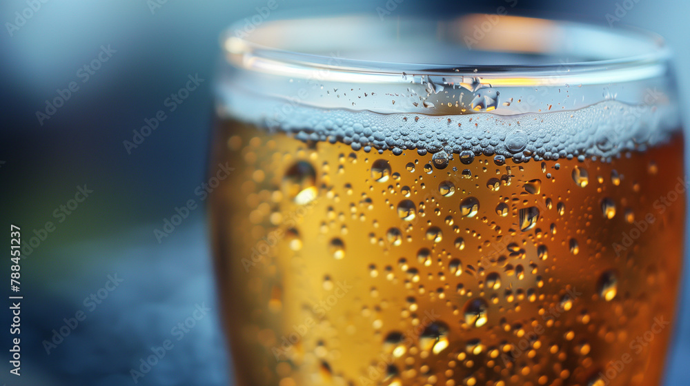 An extreme close-up photograph capturing the intricate details of a glass of beer. The image focuses on the golden hue and effervescent bubbles within the beer, showcasing its refreshing appearance An extreme close-up photograph capturing the intricate details of a glass of beer. The image focuses on the golden hue and effervescent bubbles within the beer, showcasing its refreshing appearance