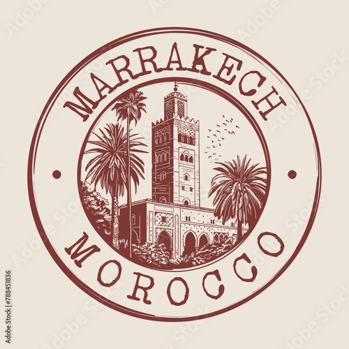 Marrakech, Morocco Stamp City Postmark. Silhouette Postal Passport. Round Vector Icon. Vintage Postage Design.	