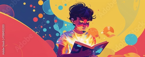 Detailed illustration of a kid engrossed in a book