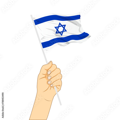 Vector illustration of Israel flag in hand on transparent background