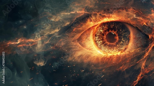 Demons eye peering through a portal, infernal watcher, gateway to chaos
