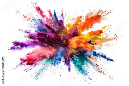 Spread joy and positivity burst of colored powder exploding in a colorful display against a white canvas