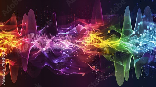 Dynamic vector illustration of sound waves in a spectrum of colors photo