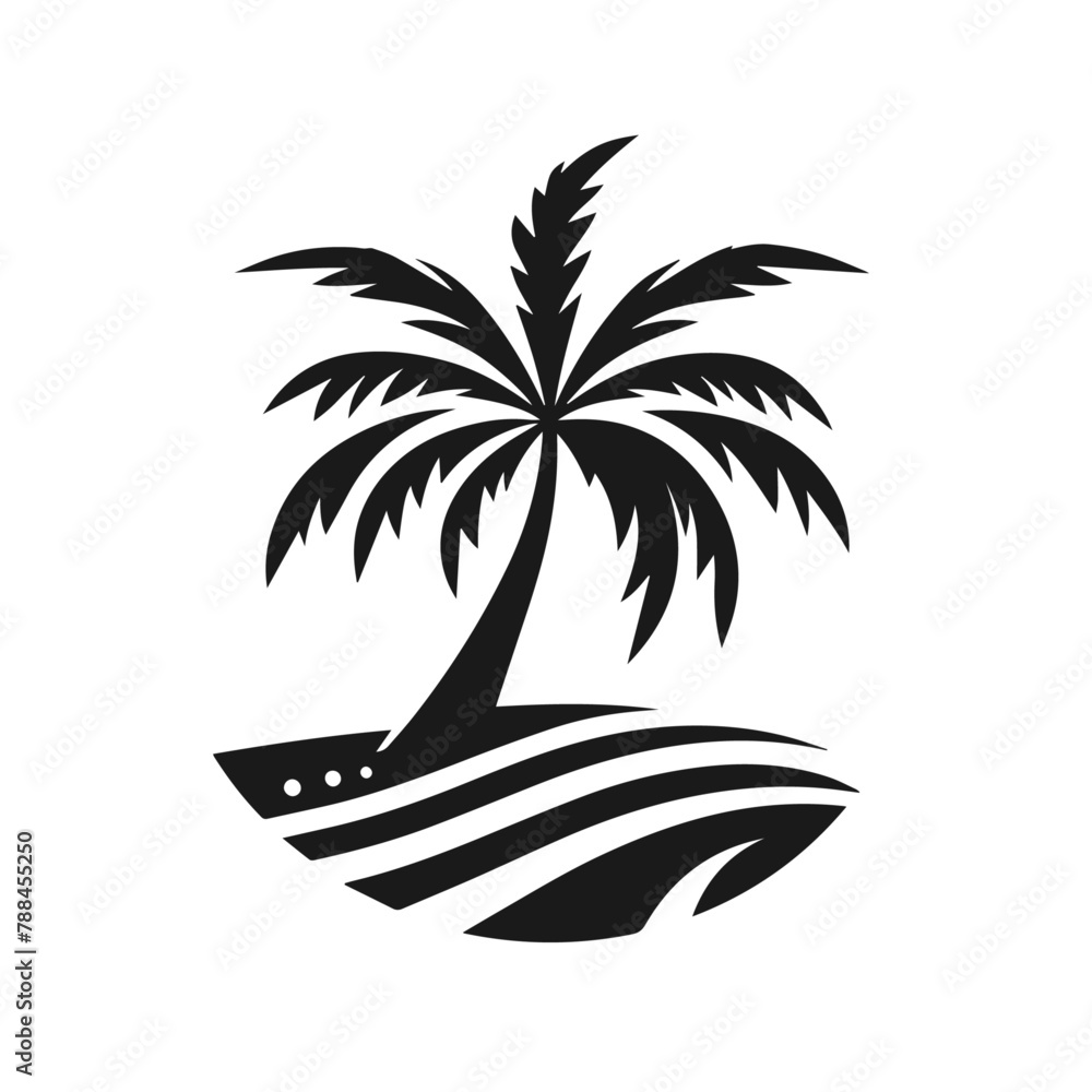 Black palm trees set isolated on white background. Palm silhouettes. Design of palm trees for posters, banners and promotional items.