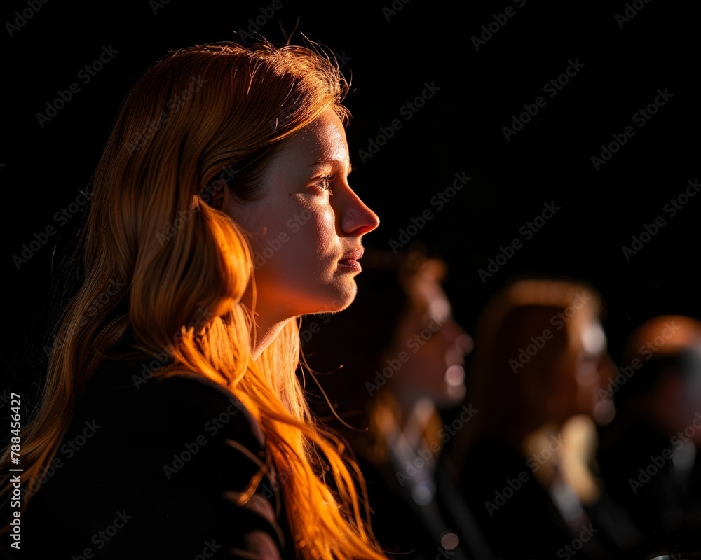Naklejka premium Profile of a woman leading a meeting