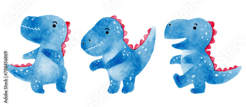 Tyrannosaurus rex . Cute dinosaur cartoon characters . Watercolor paint design . Set 3 of 20 . Vector .