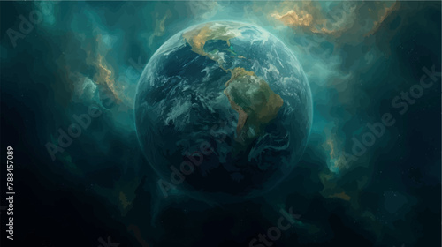 Planet Earth view from space. Planet Earth in space close-up, poster, banner, print. Our world. Atmosphere of the earth. Global warming, cataclysms, world wars. Galaxy.