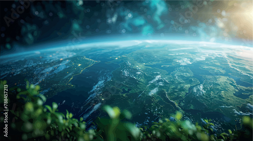 Planet Earth view from space. Planet Earth in space close-up  poster  banner  print. Our world. Atmosphere of the earth. Global warming  cataclysms  world wars. Galaxy.