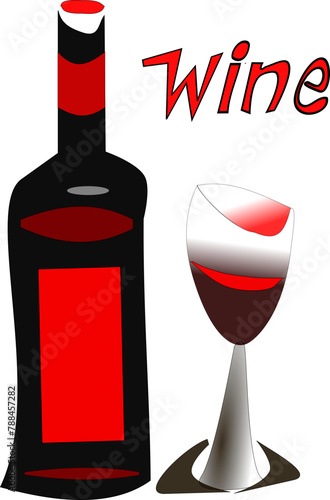Vector artístico de una botella de vino y de una copa de vino.