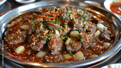 Traditional beef curry with onions and sesame seeds, a popular dish in bangladeshi cuisine