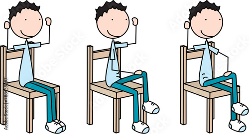 Cartoon vector illustration of a boy exercising - seated cross crawls