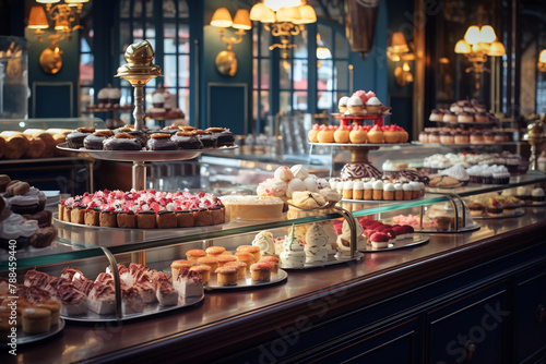 Elegant Patisserie Display Under Warm Light