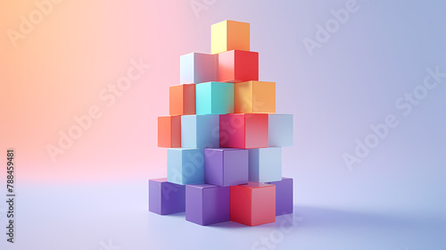 Tower of colored blocks  teamwork and building success concept