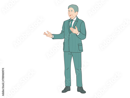 説明をするビジネス風の男性のイメージイラスト素材
