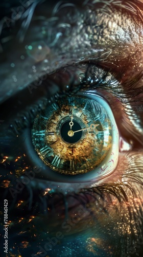 Someone has a clock in their eye and a clock in their eye photo