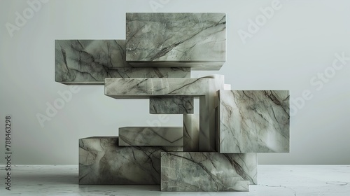 a dynamic composition of polished stone blocks, each precisely balanced, forming an abstract representation of harmony and equilibrium.