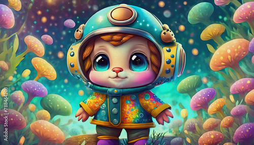 oil painting style cartoon character Multicolored cute baby child in a pilot costume