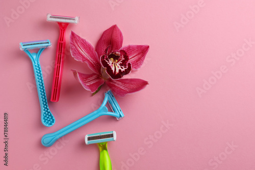 razors for removing unwanted body hair on a bright background. Home hair removal method