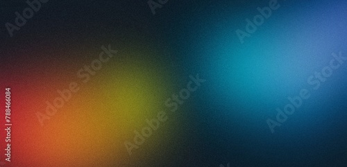 Dark black red green orange blue spot , color gradient rough abstract background shine bright light and glow template empty space , grainy noise grungy texture