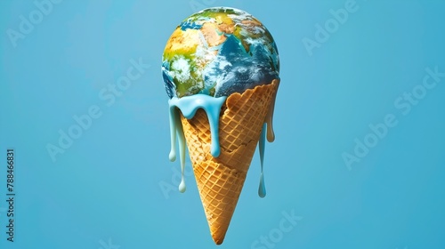 Climate Crisis Illustrated: Earth Transforming into a Melting Ice Cream Cone photo