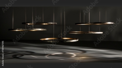 a series of sleek, metallic rings suspended at varying heights, casting intriguing shadows and capturing the essence of modern sophistication.