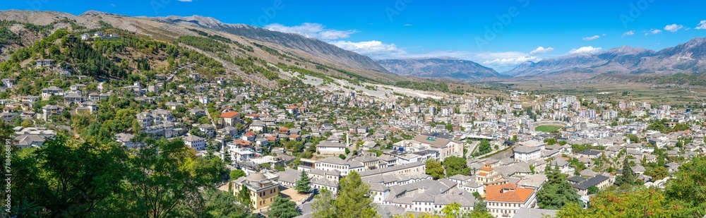 View from the castle to the city.Architecture of the Ottoman empire, Gjirokaster-Albania.