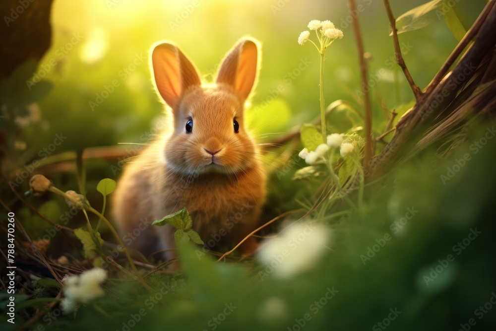 Fototapeta premium Untouched Rabbit forest nature. Wild cute animal fur mammal. Generate Ai