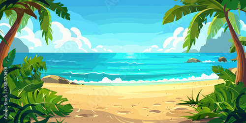 Blank background beach by the sea summer vector cartoon illustration  copy space landscape beach and ocean 