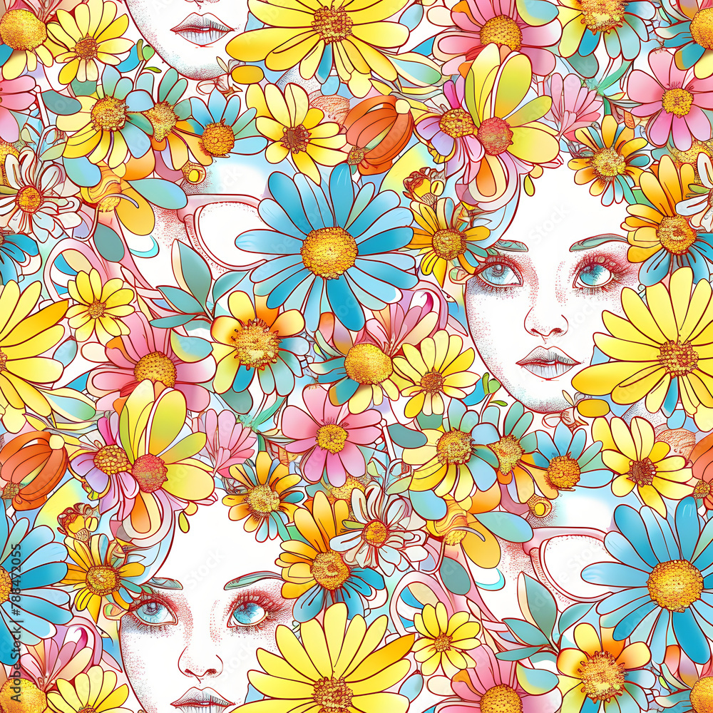 Retro spring pattern seamless doodle