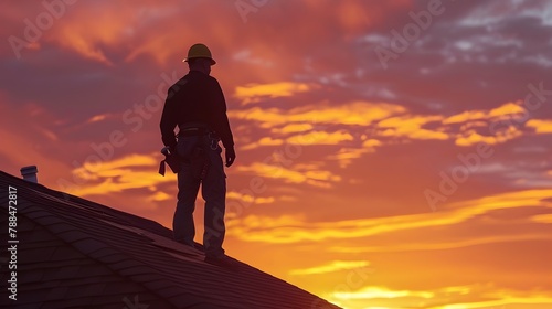 Roof Repair Technician's Dedication: Securing the Last Shingle at Sunset