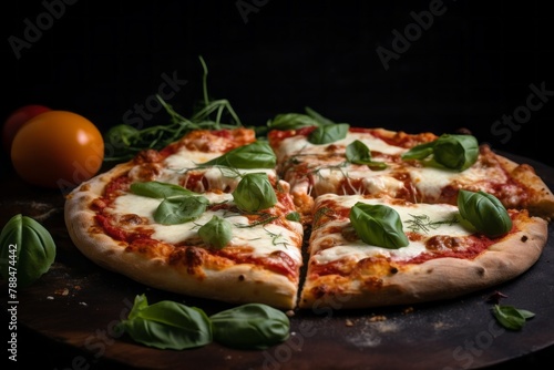 Delicious Margherita pizza, crafted with fresh ingredients in a pizzeria