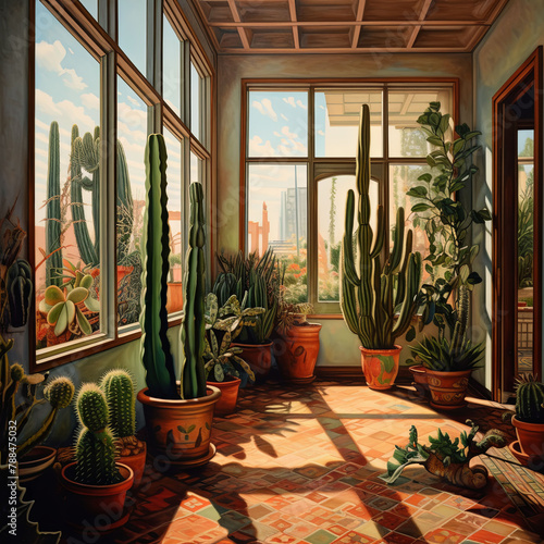 cactus plants, in a sunroom