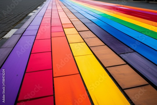 Eco-friendly Rainbow wooden planks. Colorful board. Generate Ai