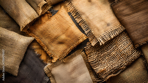 Burlap Fabric Label Pieces Rustic Hessian Patch Torn, generative ai