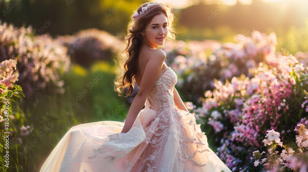 portrait of a beautiful bride in pink dress portrait of a beautiful bride in pink dress