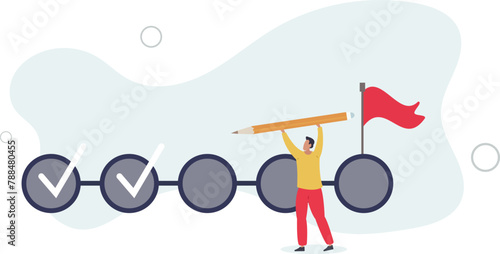 businessman project manager holding pencil to check completed tasks in project management timeline.flat vector illustration.