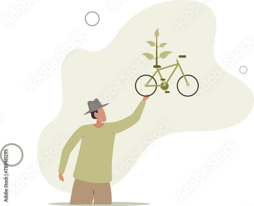 responsible farmer prefers environmentally friendly transport. electric bicycle.flat vector illustration.