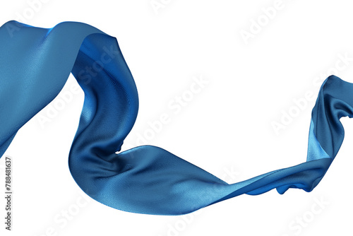 Flying Blue silk fabric. Waving cloth isolated on transparent PNG background © AyeBeeKayyy