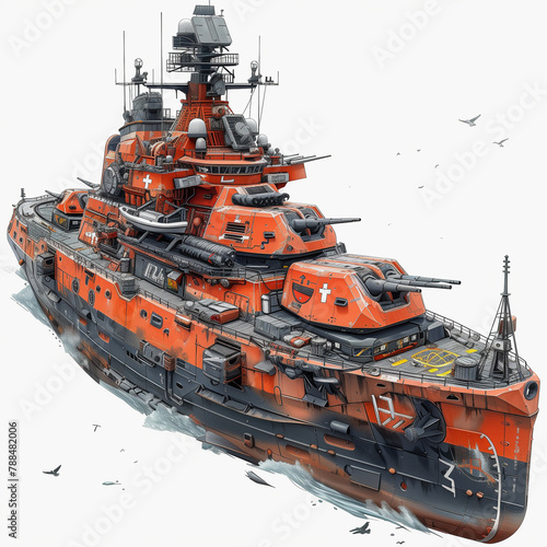Illustrated Battleship at Sea