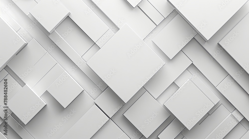 A 3D illustration of white squares and rectangles creating a pattern. A 3D illustration of white squares and rectangles creating a pattern.