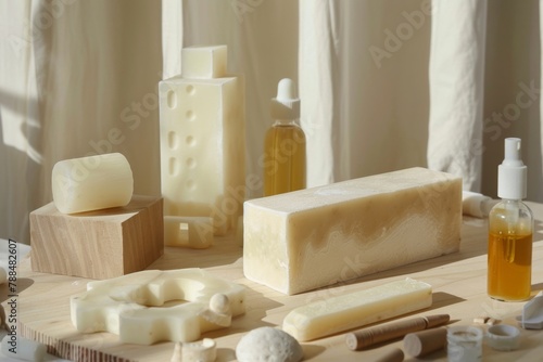 Many different types of soaps and soap bars on a table