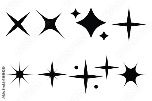 Twinkling stars. Set of black silhouettes of stars.  Star icons. Shine icon  Clean star icon design. Abstract  Retro futuristic sparkle icons collection.