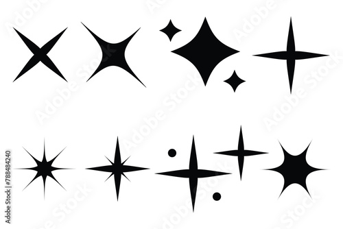 Wallpaper Mural Twinkling stars. Set of black silhouettes of stars. 
Star icons. Shine icon, Clean star icon design. Abstract, Retro futuristic sparkle icons collection. Torontodigital.ca