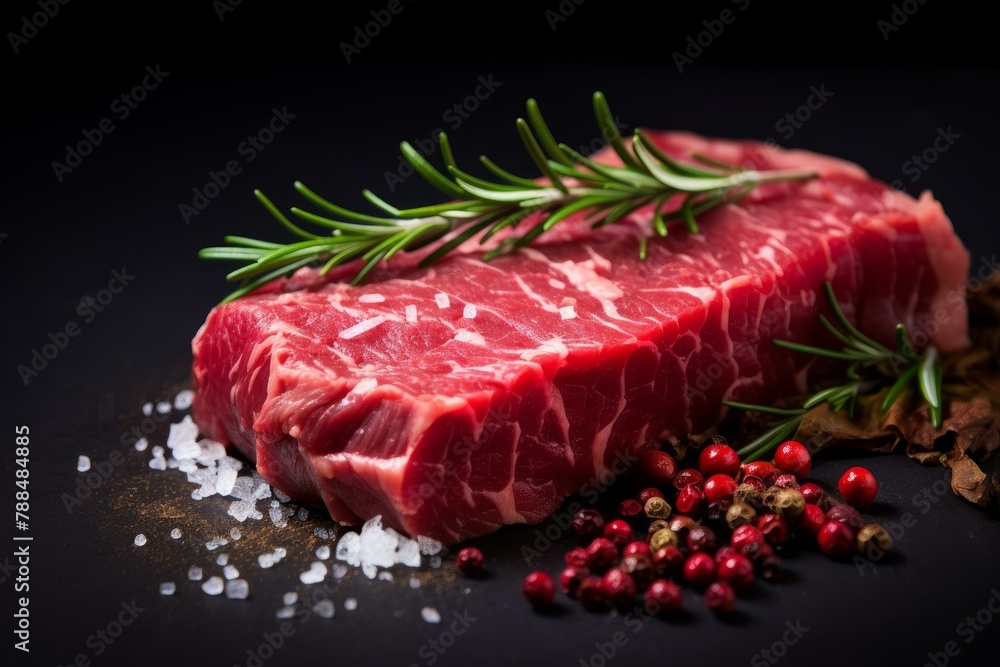Thick Raw beef steak. Protein fresh slice. Generate Ai