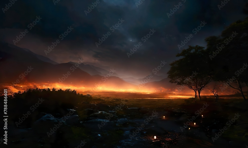 Naklejka premium sunset over the mountains