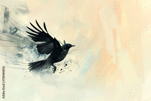 An artistic representation of a bird's flight, composed of simple, bold vector strokes. © Ali
