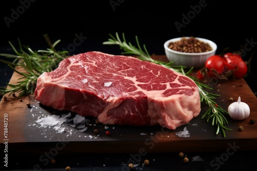 Raw beef steak. Protein fresh slice. Generate Ai