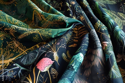 Magic as the essence of an awardwinning ecofriendly business, illustrated with fabric patterns that tell a story of sustainability and innovation,  photo