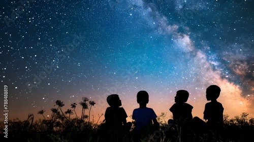 Children Silhouettes at Dusk Gazing at Stars: A Sense of Wonder and